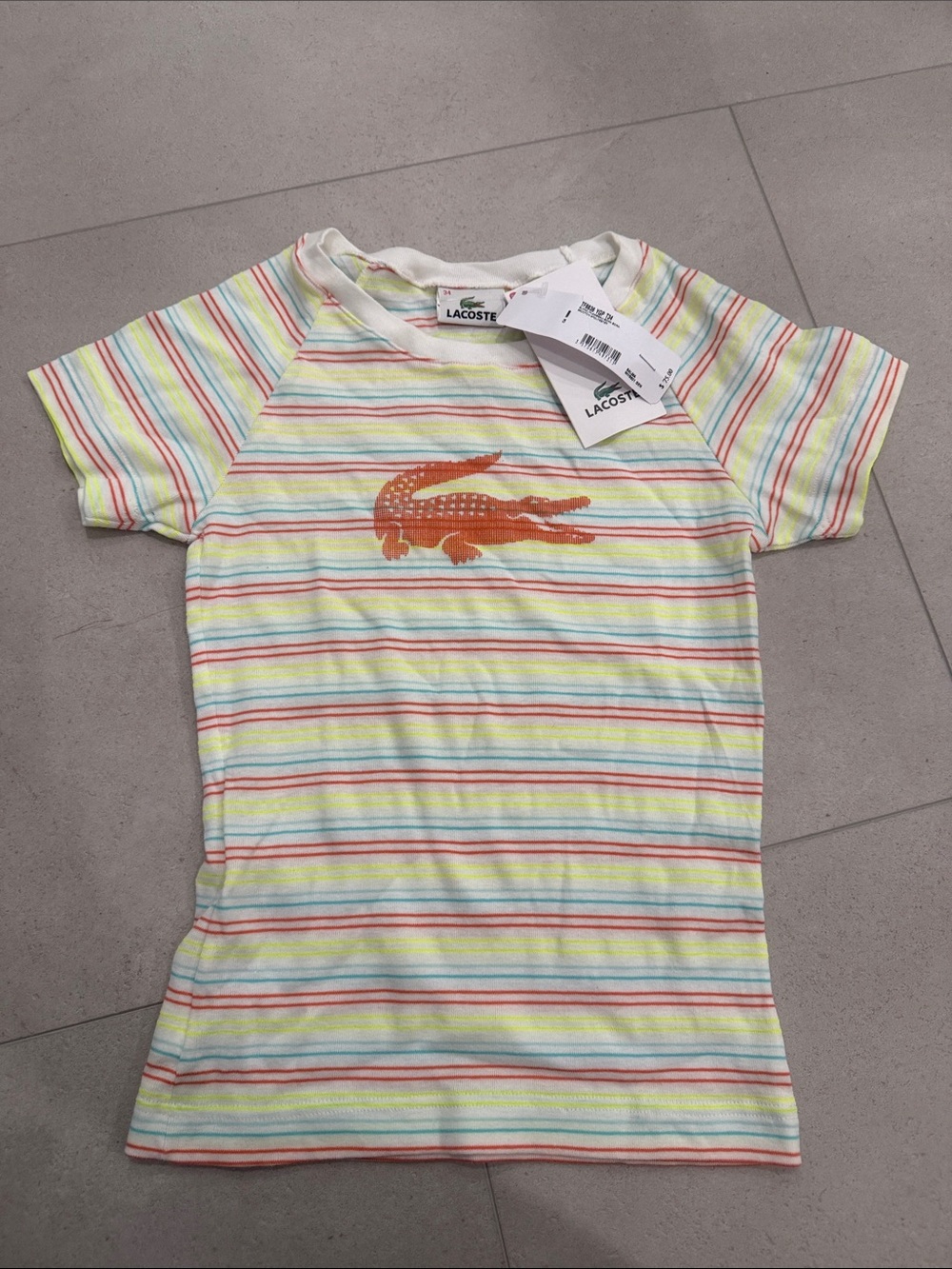 Lacoste Pastel Striped Tee with Orange Croc